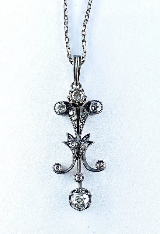 White gold pendant silver Diamonds Napoleon III Period. - Image 4