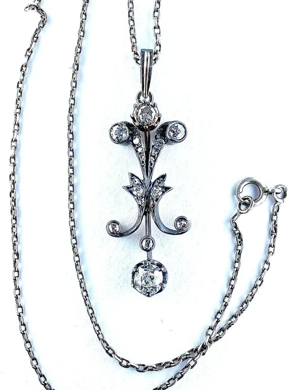 White gold pendant silver Diamonds Napoleon III Period. - Image 5