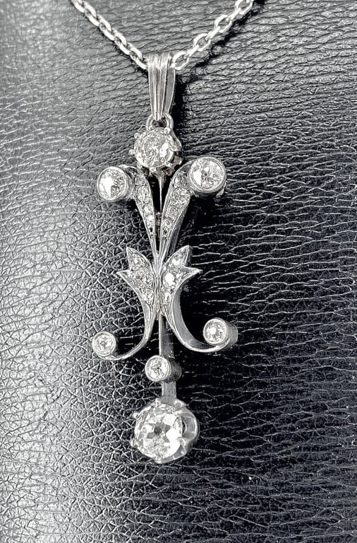 White gold pendant silver Diamonds Napoleon III Period. - Image 6