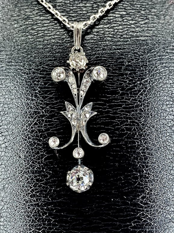 White gold pendant silver Diamonds Napoleon III Period. - Image 7