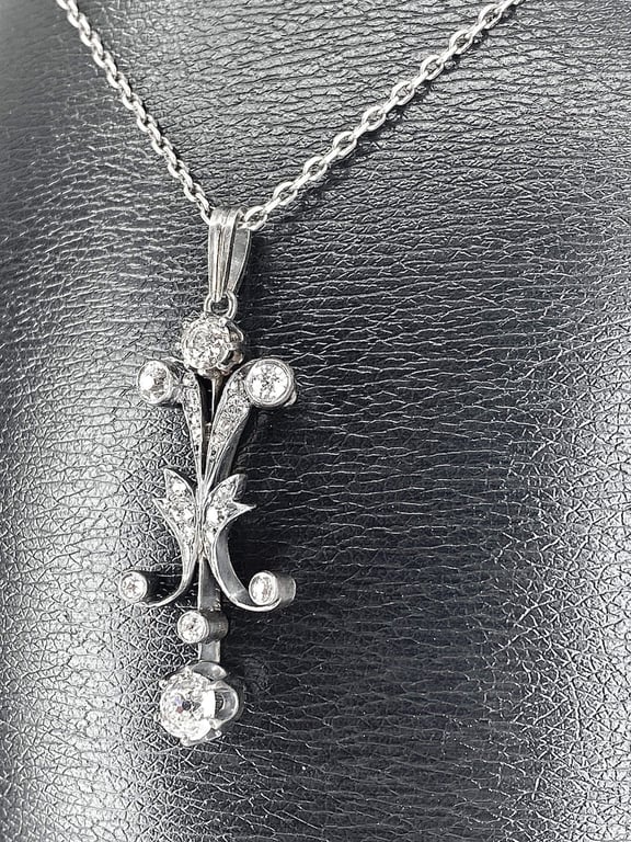 White gold pendant silver Diamonds Napoleon III Period. - Image 9