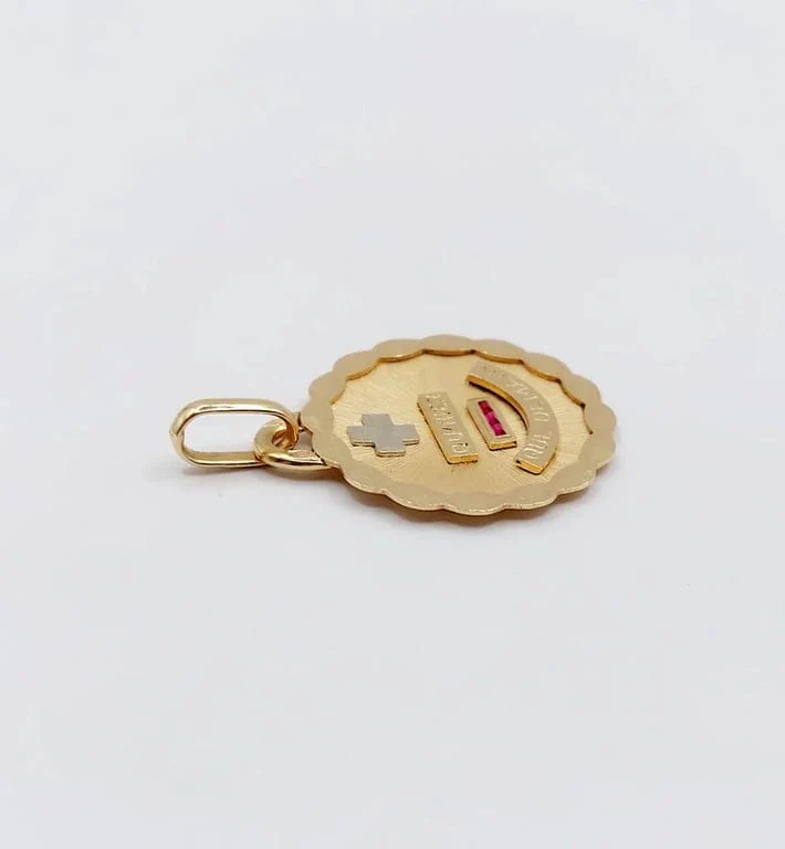 Augis - Love medal pendant 19 mm in 18k rose gold and ruby  - Image 7