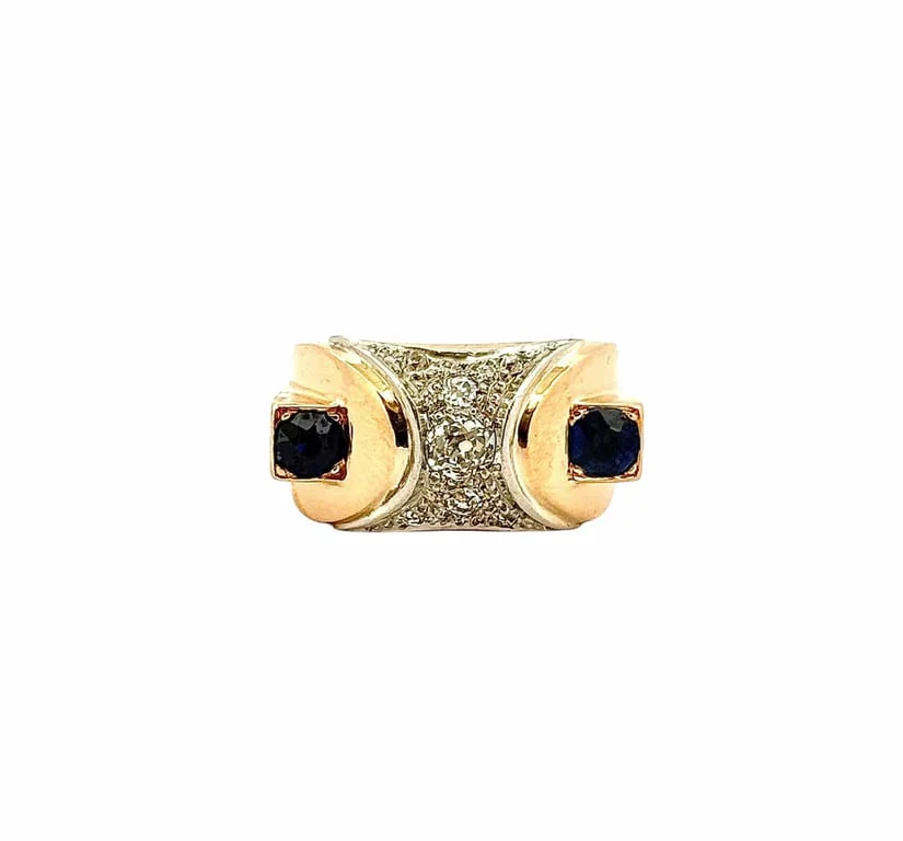 Domed ring Tank antique gold and precious stones  - Image 3