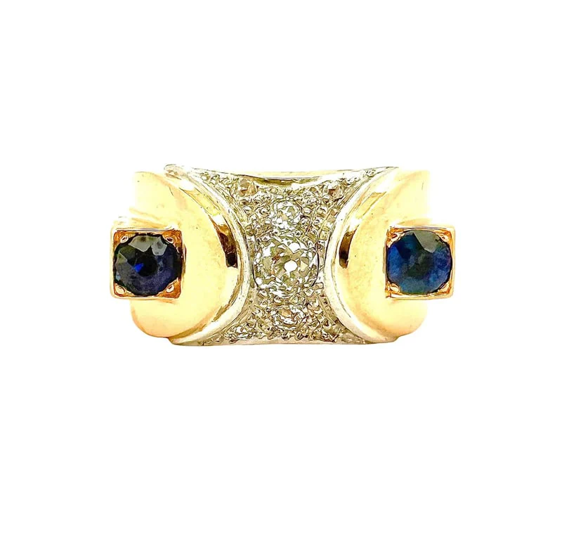 Domed ring Tank antique gold and precious stones  - Image 5