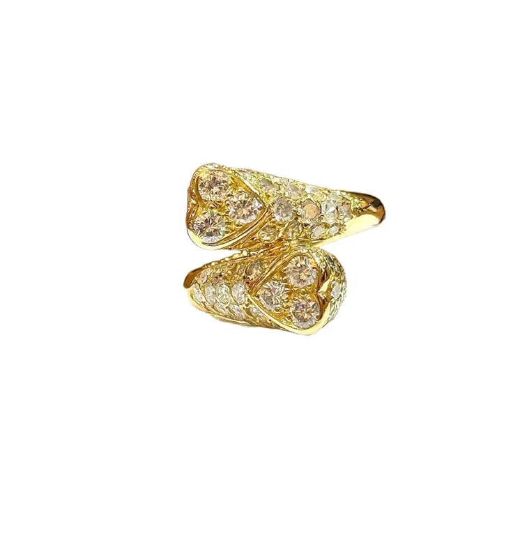 Ring Toi & Moi double heart yellow gold and diamonds  - Image 3