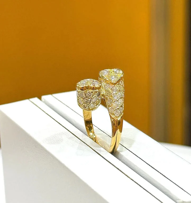 Ring Toi & Moi double heart yellow gold and diamonds  - Image 5