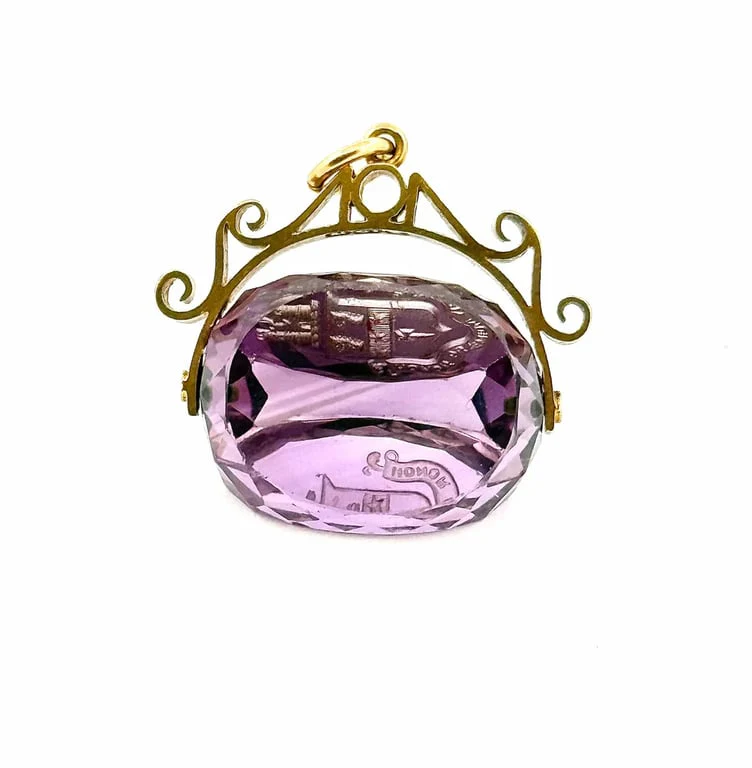 Antique heraldic pendant in engraved amethyst and 18-carat gold  - Image 4