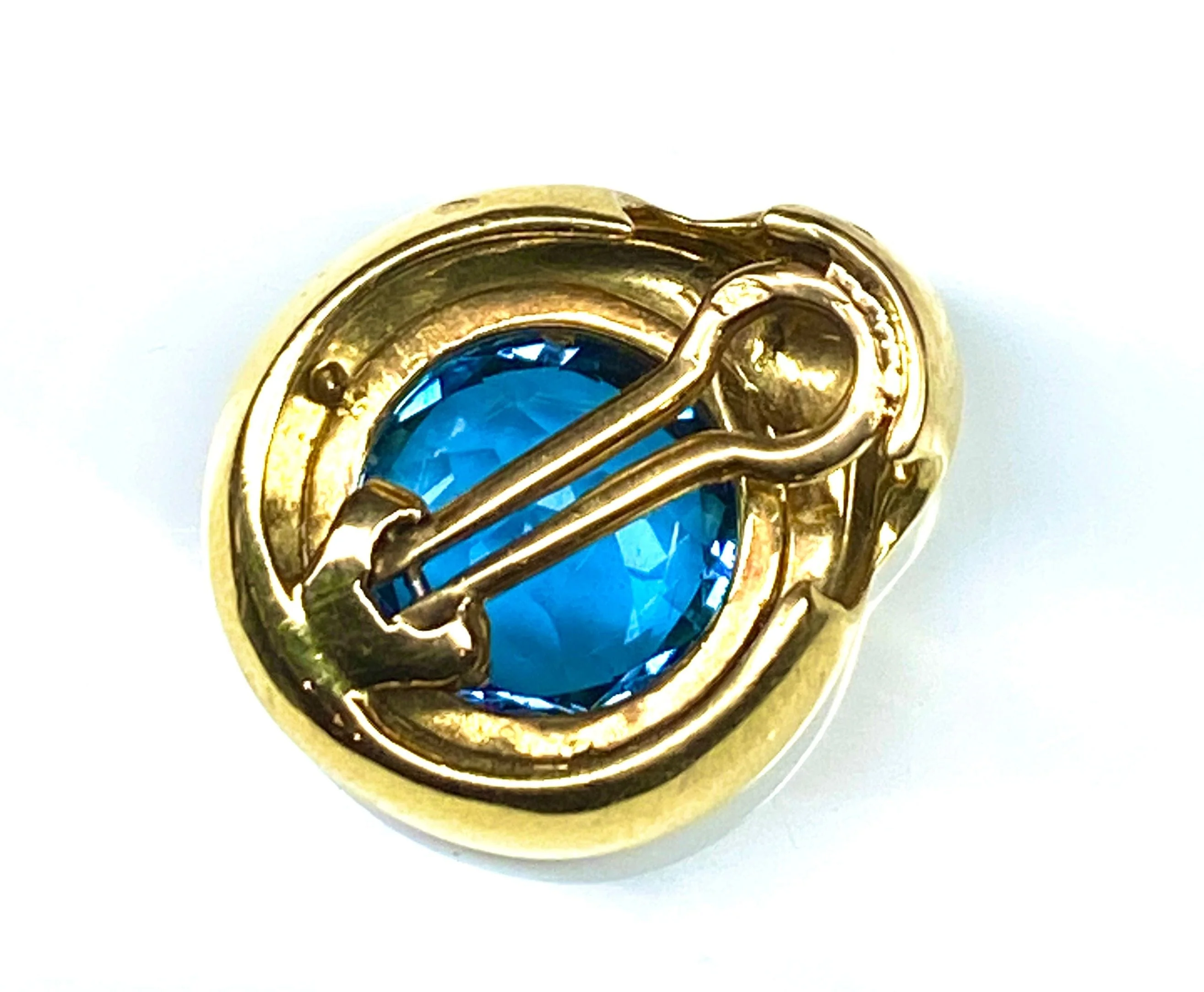 Yellow gold and blue topaz pendant - Image 3