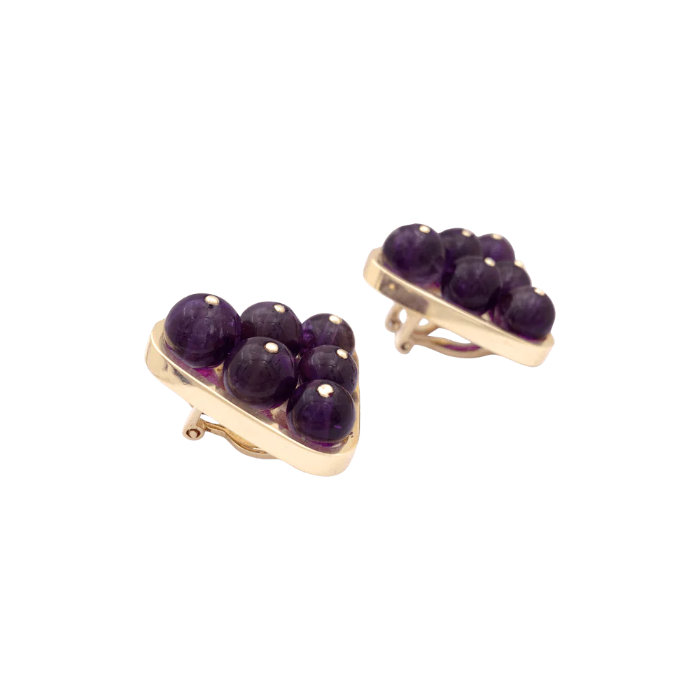 Vintage yellow gold and amethyst ear clips. - Image 3