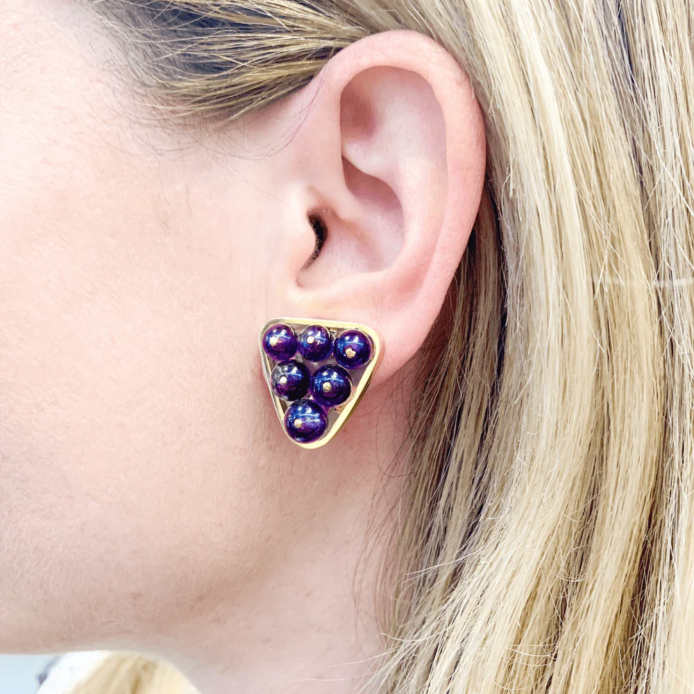 Vintage yellow gold and amethyst ear clips. - Image 5