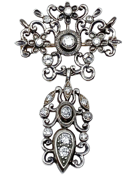 Gold pendant brooch silver diamonds, Napoleon III - Image 3