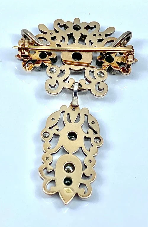 Gold pendant brooch silver diamonds, Napoleon III - Image 4