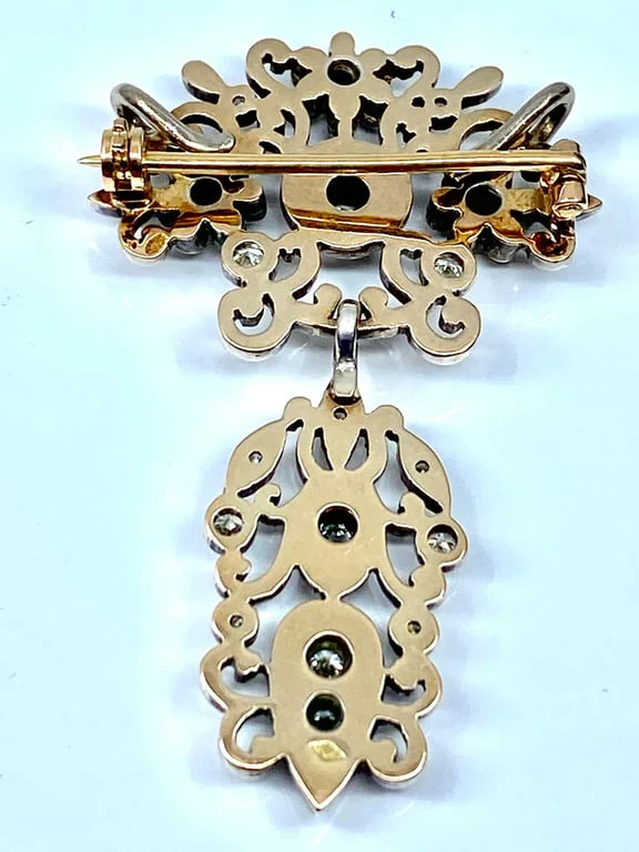 Gold pendant brooch silver diamonds, Napoleon III - Image 5