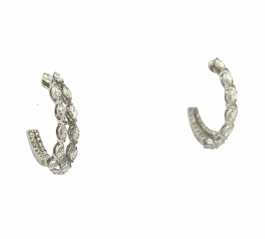 18-carat white gold hoop earrings with marquise diamonds  - Image 3
