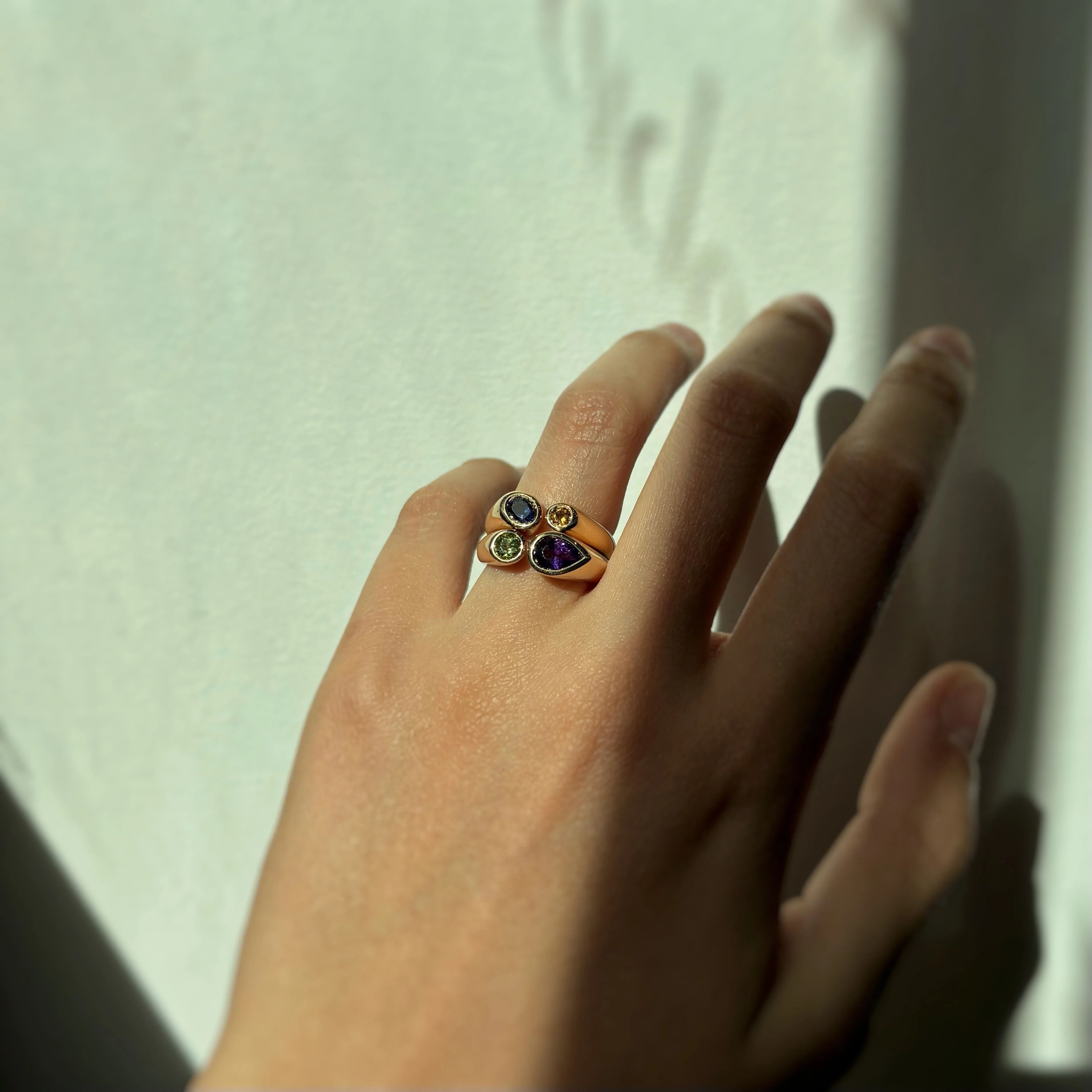 Ring - Yellow gold, Amethyst, Peridot, Citrine, and a Cordierite - Image 4