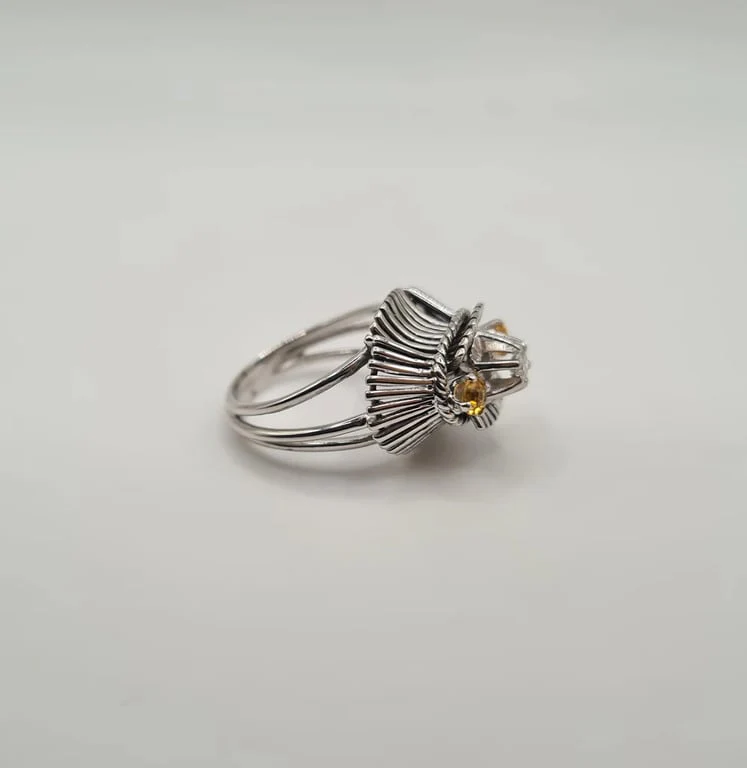 White gold, citrine and old-cut diamond ring - Image 4