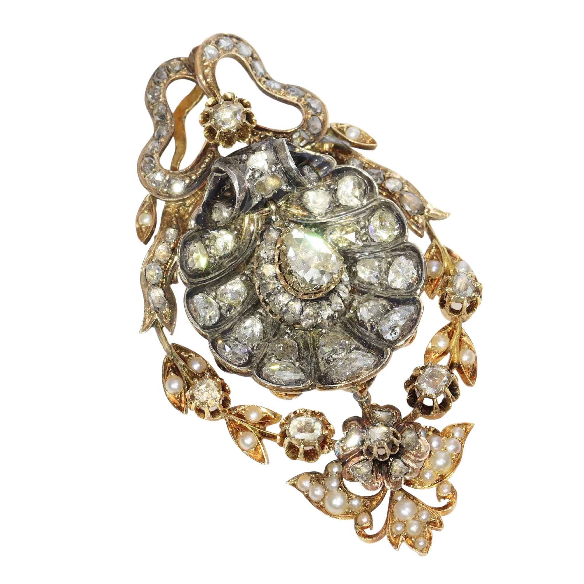 The art of Antiquity: Victorian-style diamond and pearl pendant brooch  - Image 3