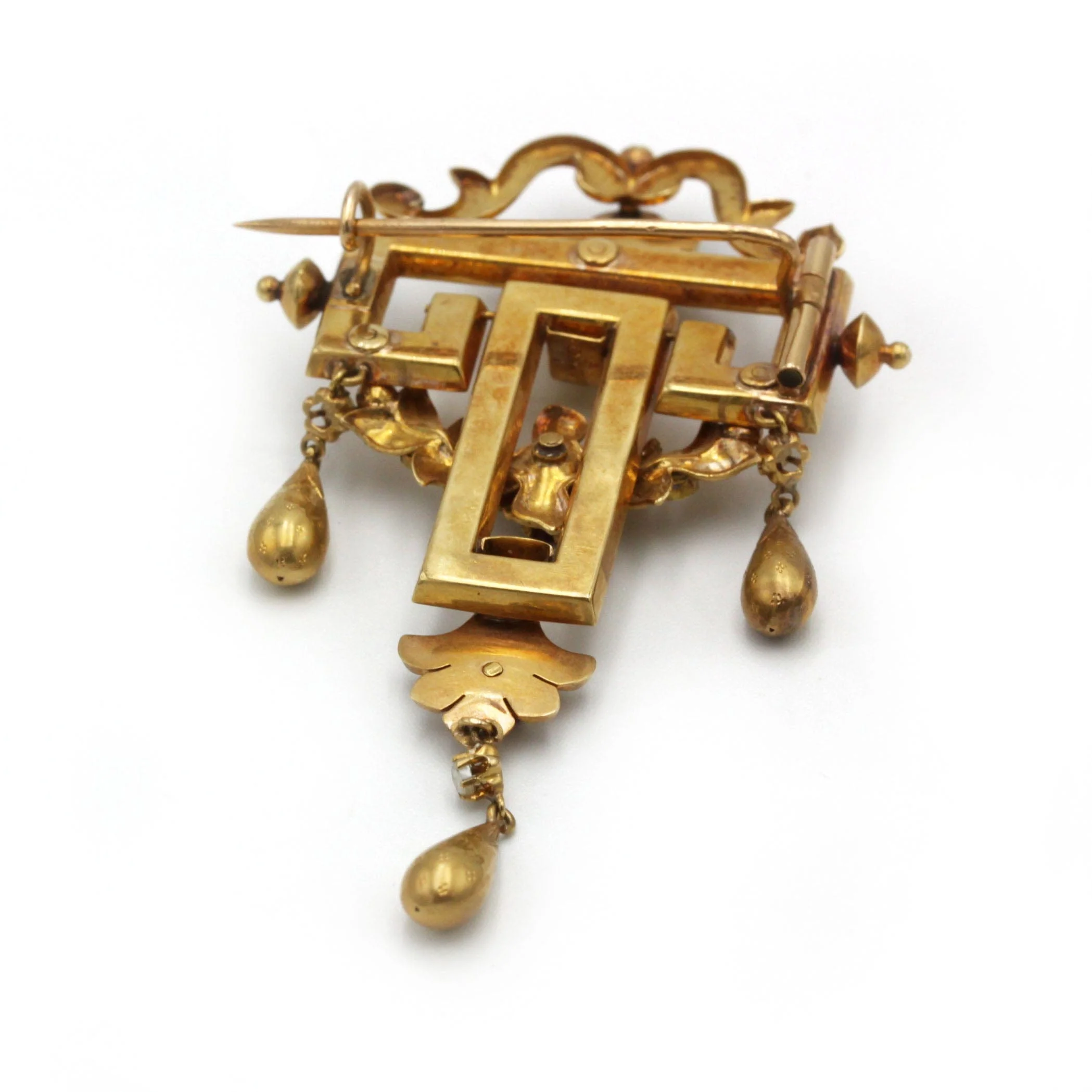 Napoleon III Brooch - Gold, Half-pearls & Rhodolite Garnets  - Image 3