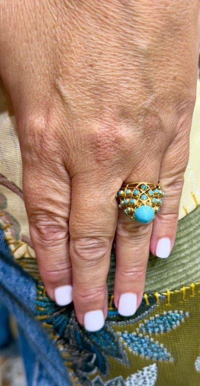 Antique ring in yellow gold and turquoise  - Image 12