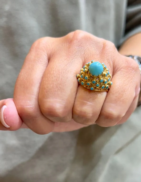Antique ring in yellow gold and turquoise  - Image 3