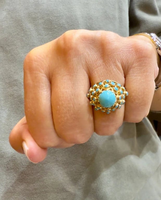 Antique ring in yellow gold and turquoise  - Image 4