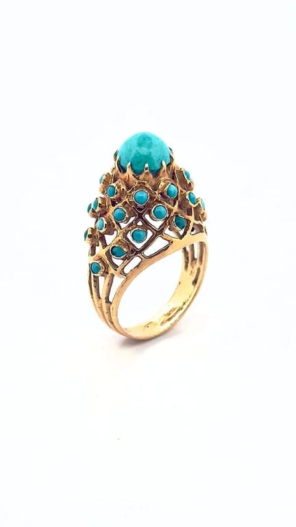 Antique ring in yellow gold and turquoise  - Image 5