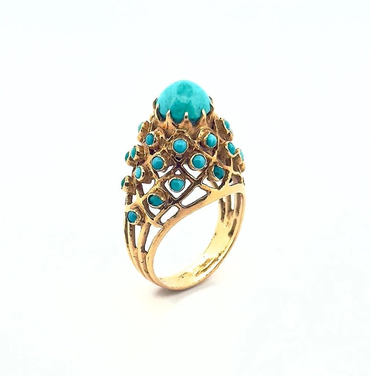 Antique ring in yellow gold and turquoise  - Image 6