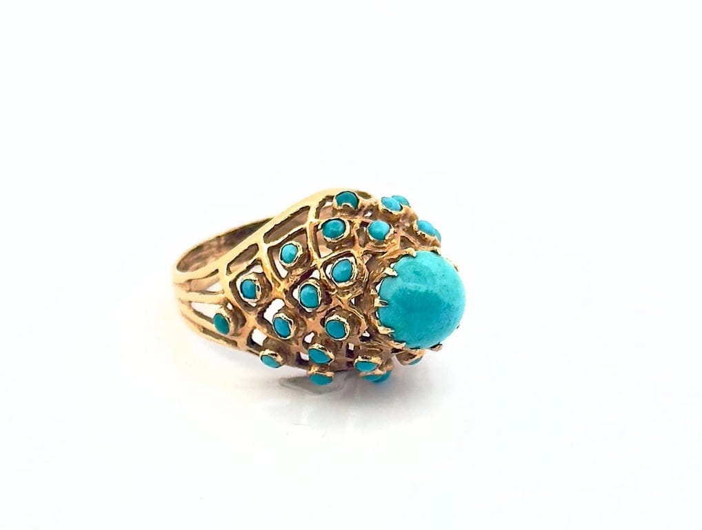 Antique ring in yellow gold and turquoise  - Image 7
