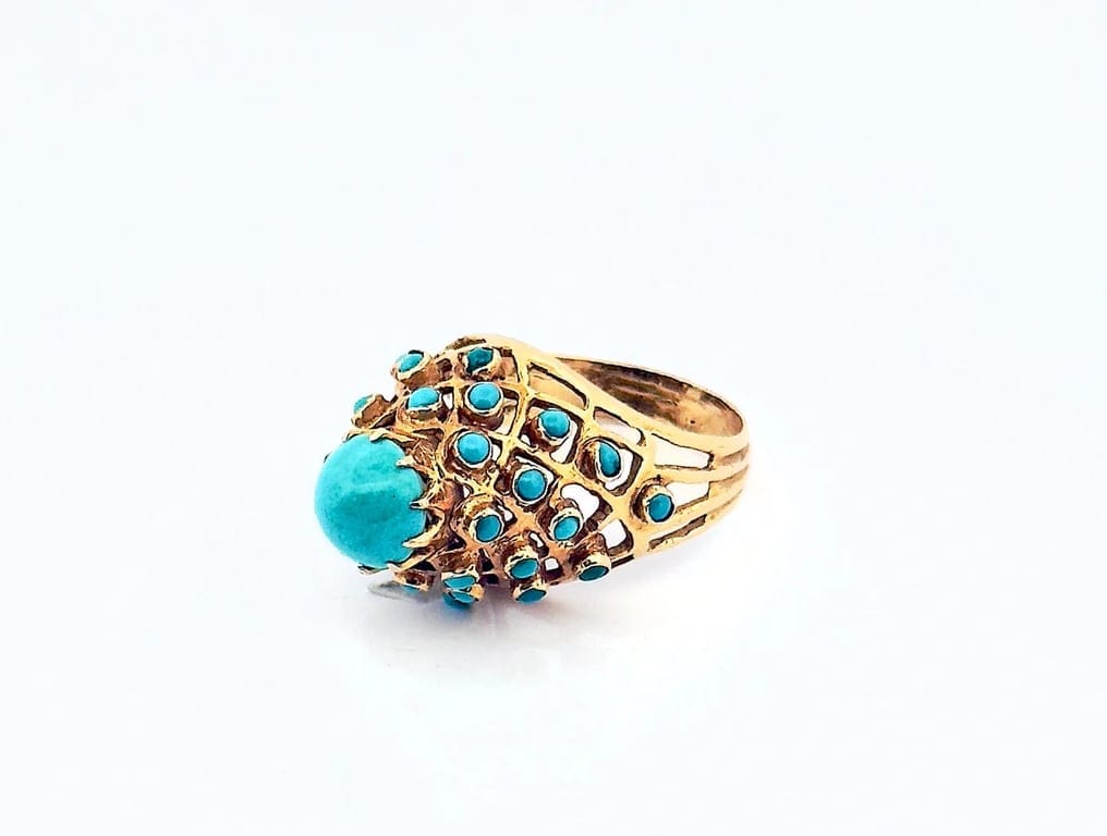 Antique ring in yellow gold and turquoise  - Image 8