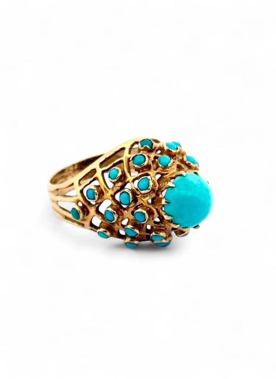 Antique ring in yellow gold and turquoise  - Image 9