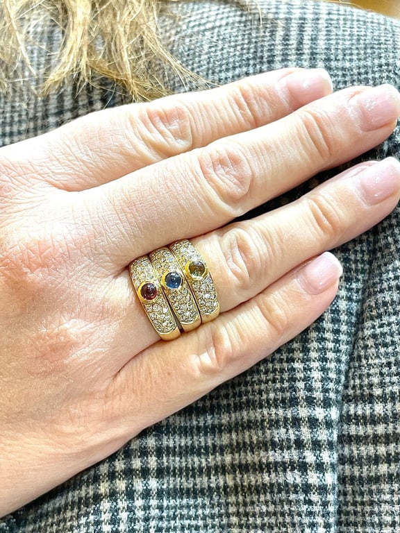 3 rings in 18-carat yellow gold, natural diamonds and precious stones  - Image 13