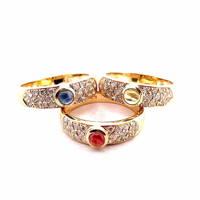 3 rings in 18-carat yellow gold, natural diamonds and precious stones  - Image 3