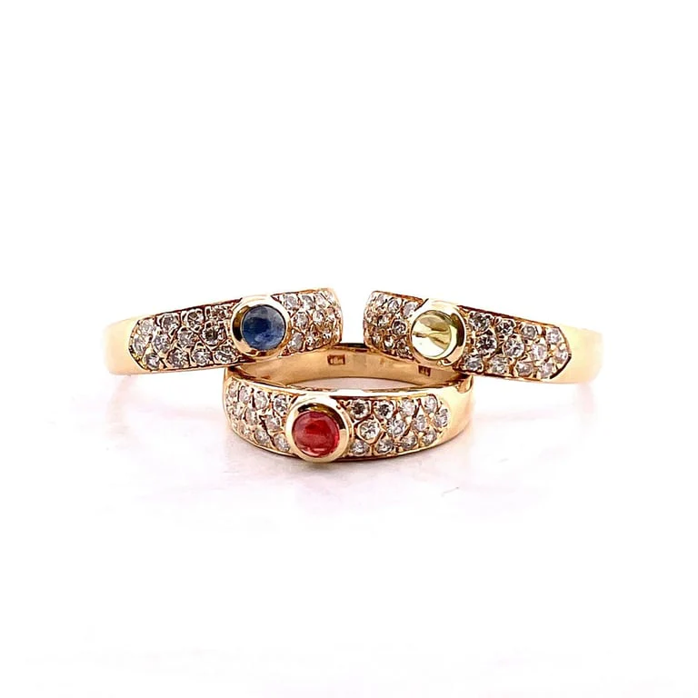 3 rings in 18-carat yellow gold, natural diamonds and precious stones  - Image 4