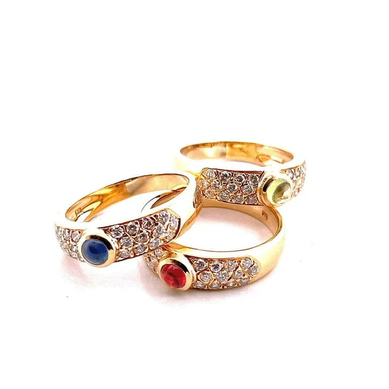 3 rings in 18-carat yellow gold, natural diamonds and precious stones  - Image 7