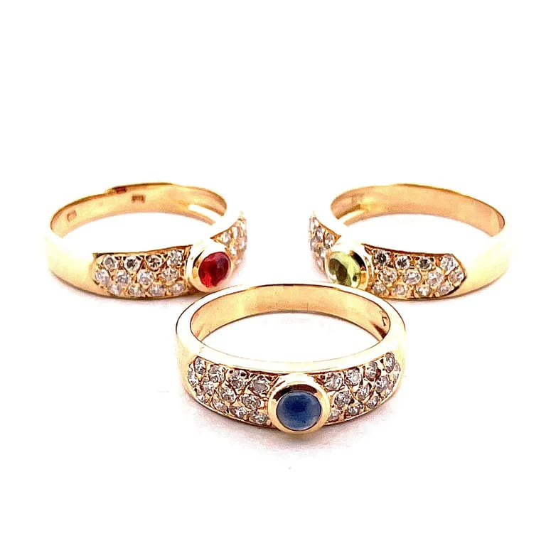 3 rings in 18-carat yellow gold, natural diamonds and precious stones  - Image 9