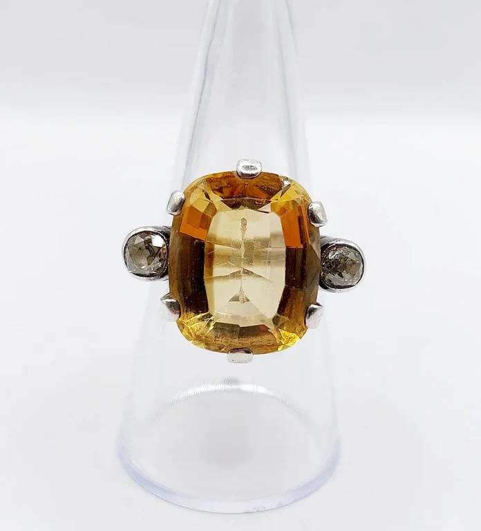 Old yellow gold ring and silver, citrine, old-cut diamonds (circa 1880)  - Image 10