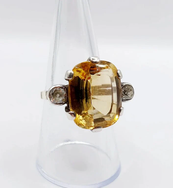 Old yellow gold ring and silver, citrine, old-cut diamonds (circa 1880)  - Image 11