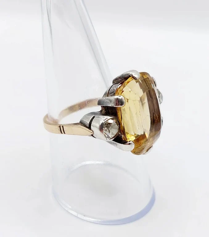 Old yellow gold ring and silver, citrine, old-cut diamonds (circa 1880)  - Image 12