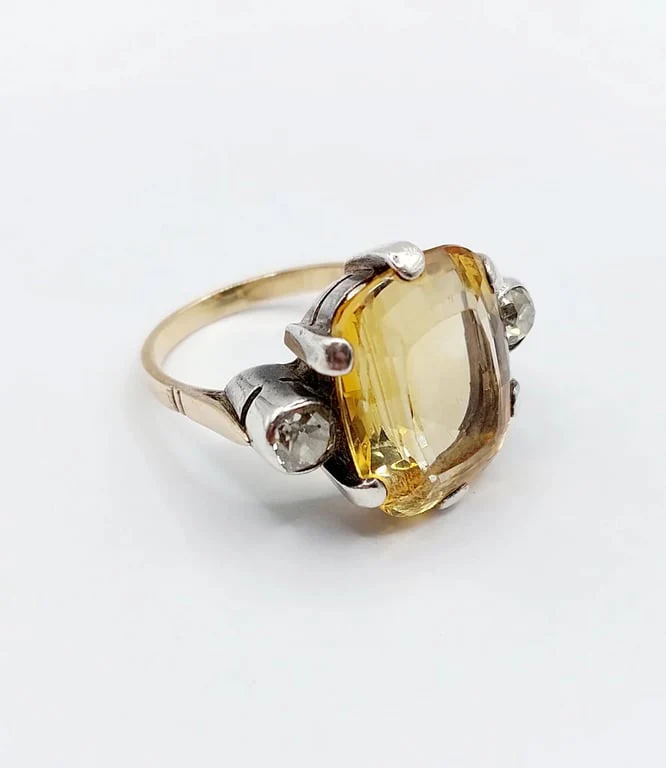 Old yellow gold ring and silver, citrine, old-cut diamonds (circa 1880)  - Image 3