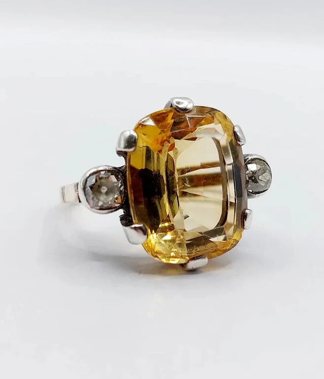 Old yellow gold ring and silver, citrine, old-cut diamonds (circa 1880)  - Image 4