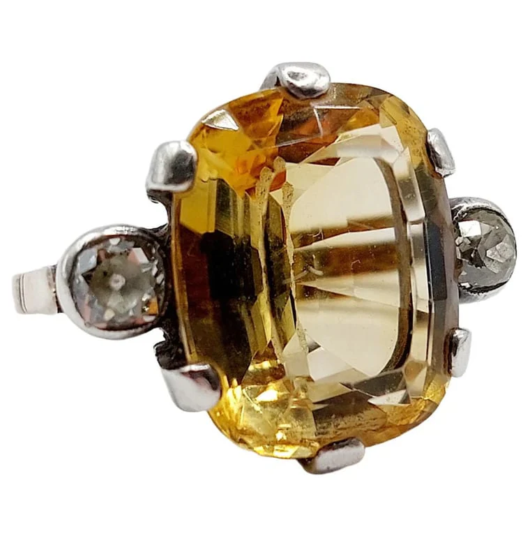 Old yellow gold ring and silver, citrine, old-cut diamonds (circa 1880)  - Image 5