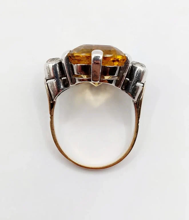 Old yellow gold ring and silver, citrine, old-cut diamonds (circa 1880)  - Image 6