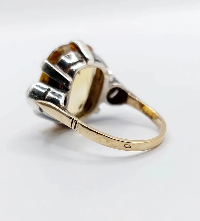 Old yellow gold ring and silver, citrine, old-cut diamonds (circa 1880)  - Image 7