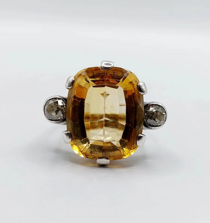 Old yellow gold ring and silver, citrine, old-cut diamonds (circa 1880)  - Image 8