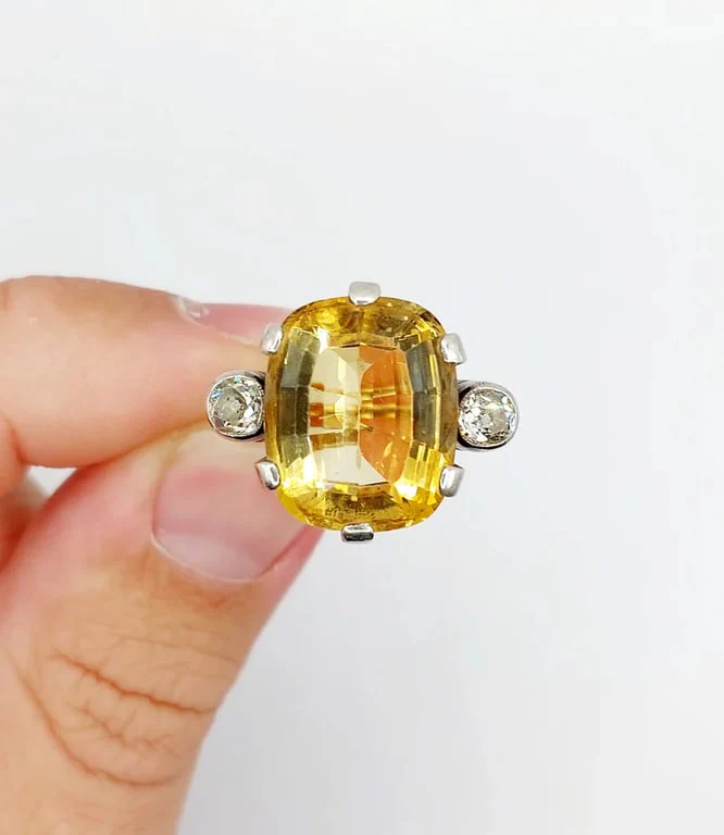Old yellow gold ring and silver, citrine, old-cut diamonds (circa 1880)  - Image 9