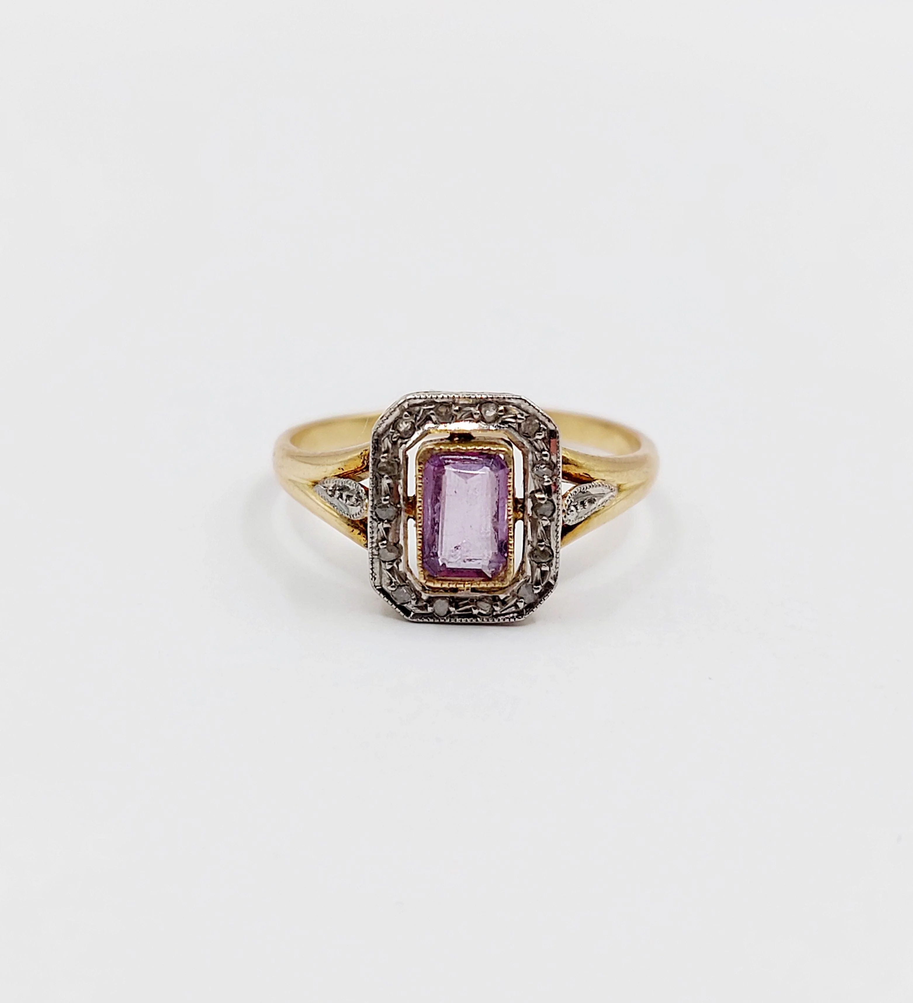Pompadour ring in yellow gold, platinum, amethyst and rose-cut diamonds (circa 1910)  - Image 6