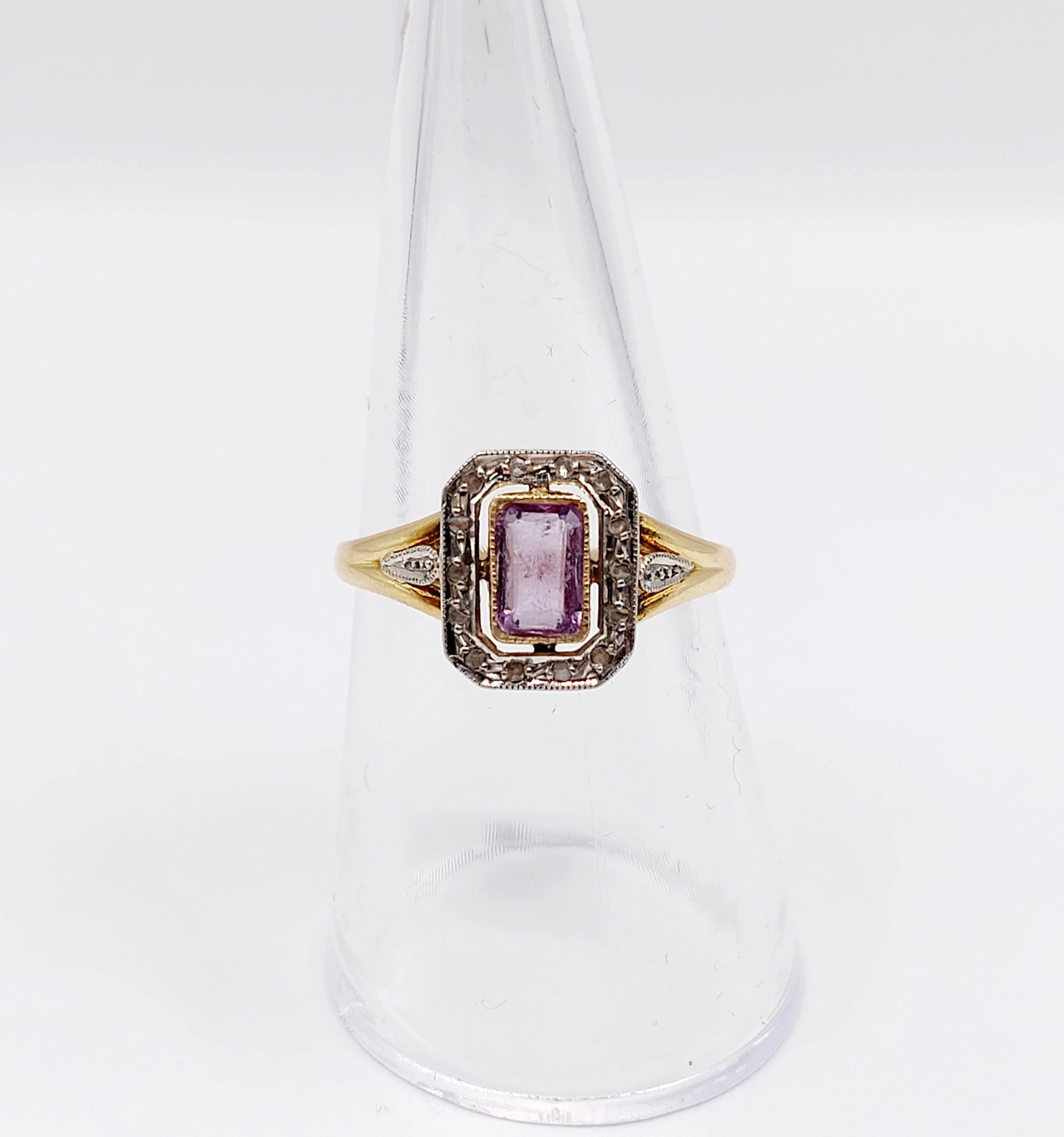 Pompadour ring in yellow gold, platinum, amethyst and rose-cut diamonds (circa 1910)  - Image 8