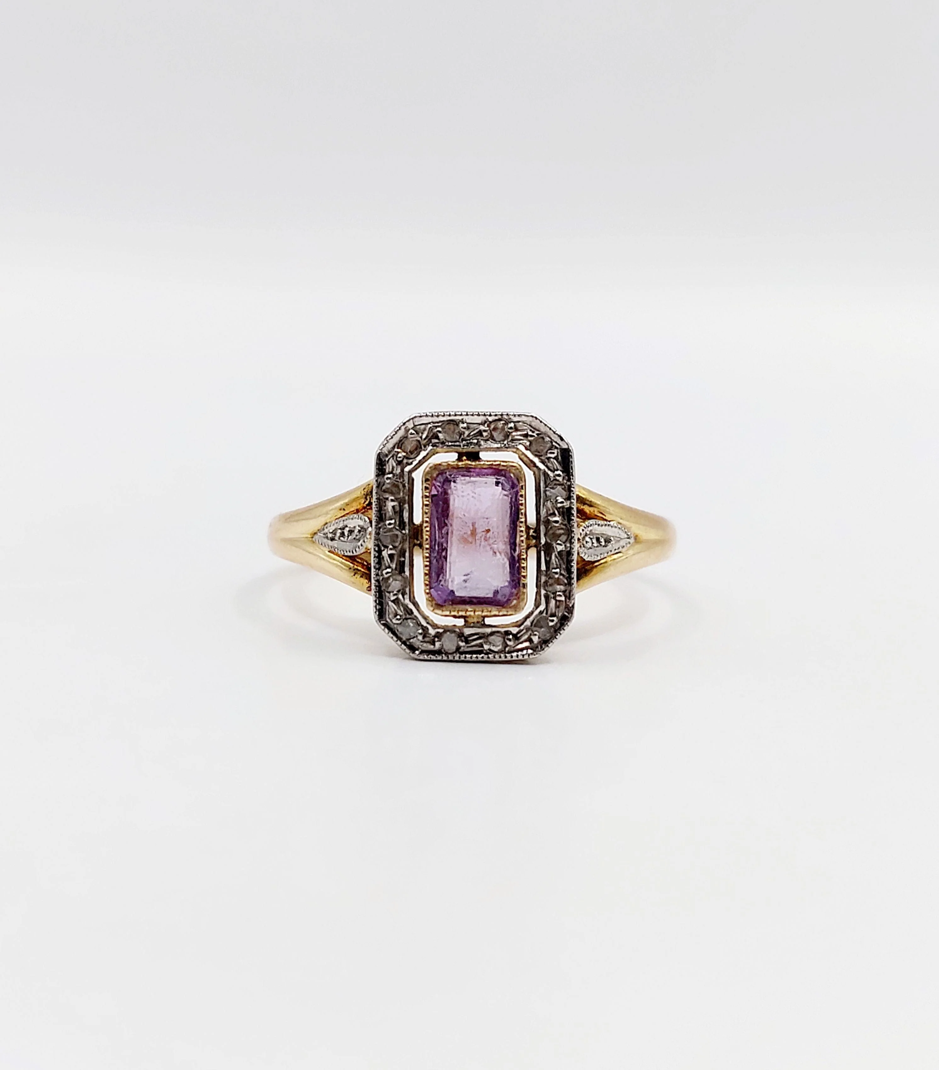 Pompadour ring in yellow gold, platinum, amethyst and rose-cut diamonds (circa 1910)  - Image 9