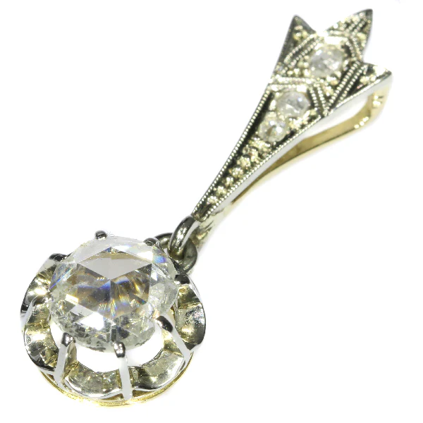 Big Rose Cut Diamond Art Deco Pendant Belle Epoque  - Image 3