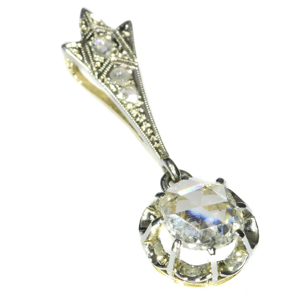 Big Rose Cut Diamond Art Deco Pendant Belle Epoque  - Image 4
